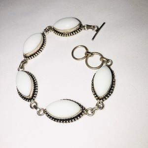 Handmade Milky Opal 925 silver bracelet